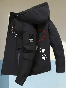 Women's Trendy Hooded Jacket Long Sleeve (2 Colors Available) With Pet Paw Prints + Heart Line Print Sweet & Cool Pet Lover Style Pet Parent Exclusive Easy Pull Zipper Loose Fit Soft Fabric Casual Versatile