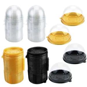 100Pcs Clear Plastic Mini Cupcake Boxes with Dome Lids - 2.76" Individual Muffin & Pastry Containers, Mooncake Packing Box (Gold/Black) outdoorfun