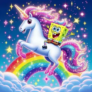 5D DIY Full Drill Round Diamond Painting - Diamond Painting Kit Unicorn, Rainbow Mosaic Canvas DIY Wall Art, Home Wall Decoration