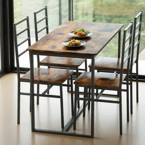 [Bellemave]5 Piece Metal and Wood Indoor Modern Dinning Table Furniture Set for 4, Dining Table Chairs