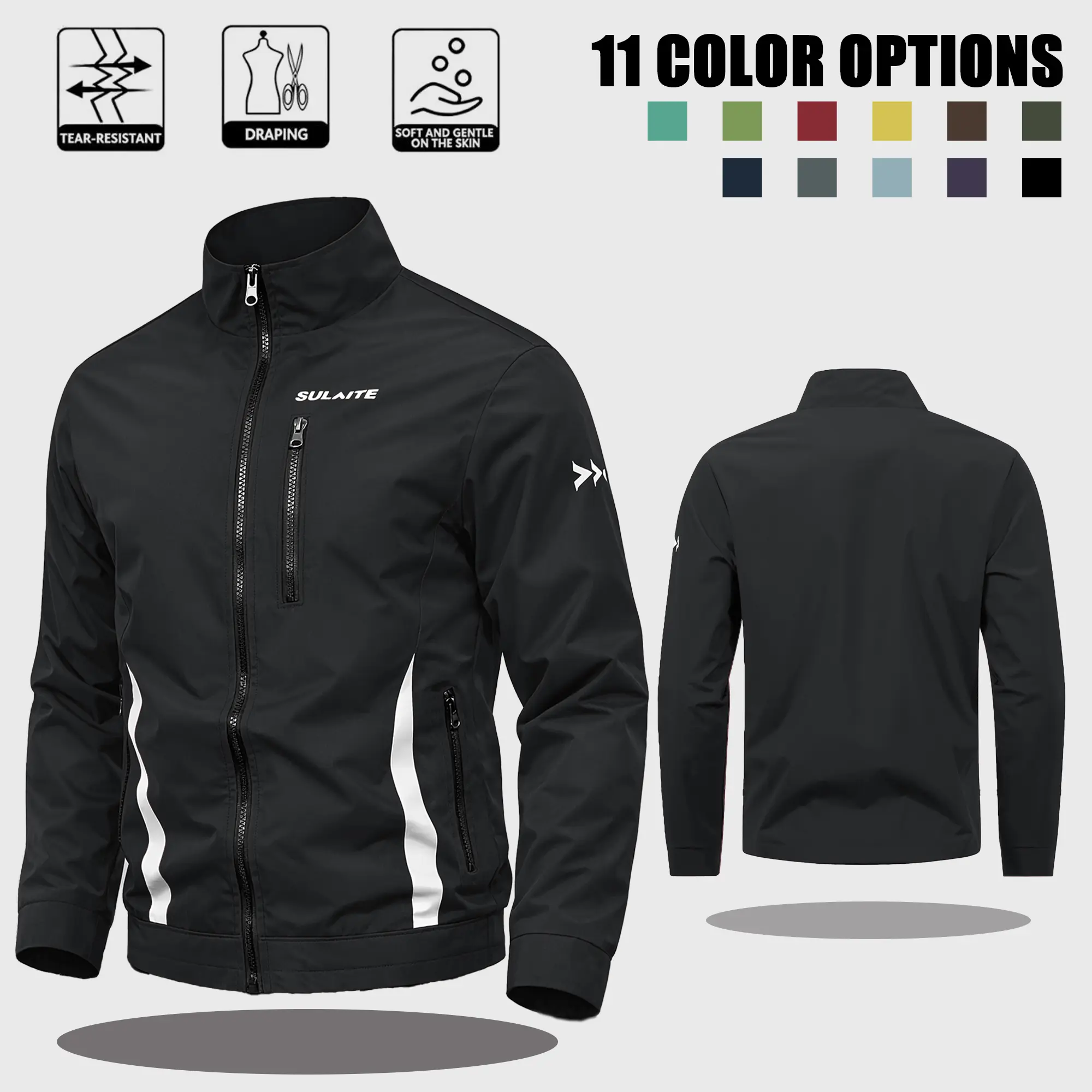 Men’s Stand Collar Lightweight Sports Jacket — Tear-Resistant, Smooth, Skin-Friendly Commuter Zip-Up Casual Windbreaker Top Menswear Coats Long Sleeve