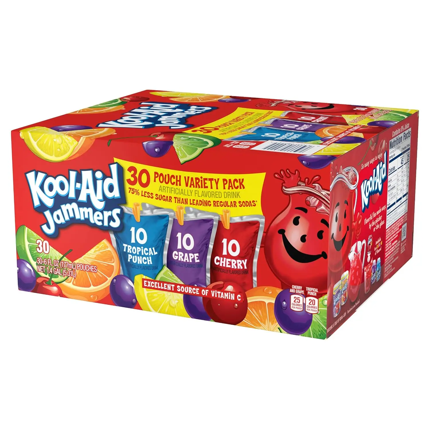 Kool-Aid Variety Pack, 30 ct Box Tropical Punch, Grape & Cherry, 6 fl oz for Flavorful Hydration and Shareable Refreshment Good Source of Vitamin C, Caffeine Free Gluten Free