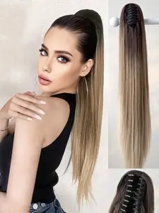 Claw Ponytail Extensions 26 Inch Ombre Long Straight Hair Soft Natural Looking Heat Resistant Fiber Synthetic Hairpiece For Women Girls Daily Use