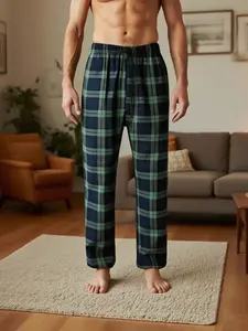 Mens Pajama Pants Lightweight Plaid Sleep Lounge Pants PJ Bottoms with Pockets and Button Fly Loungewear