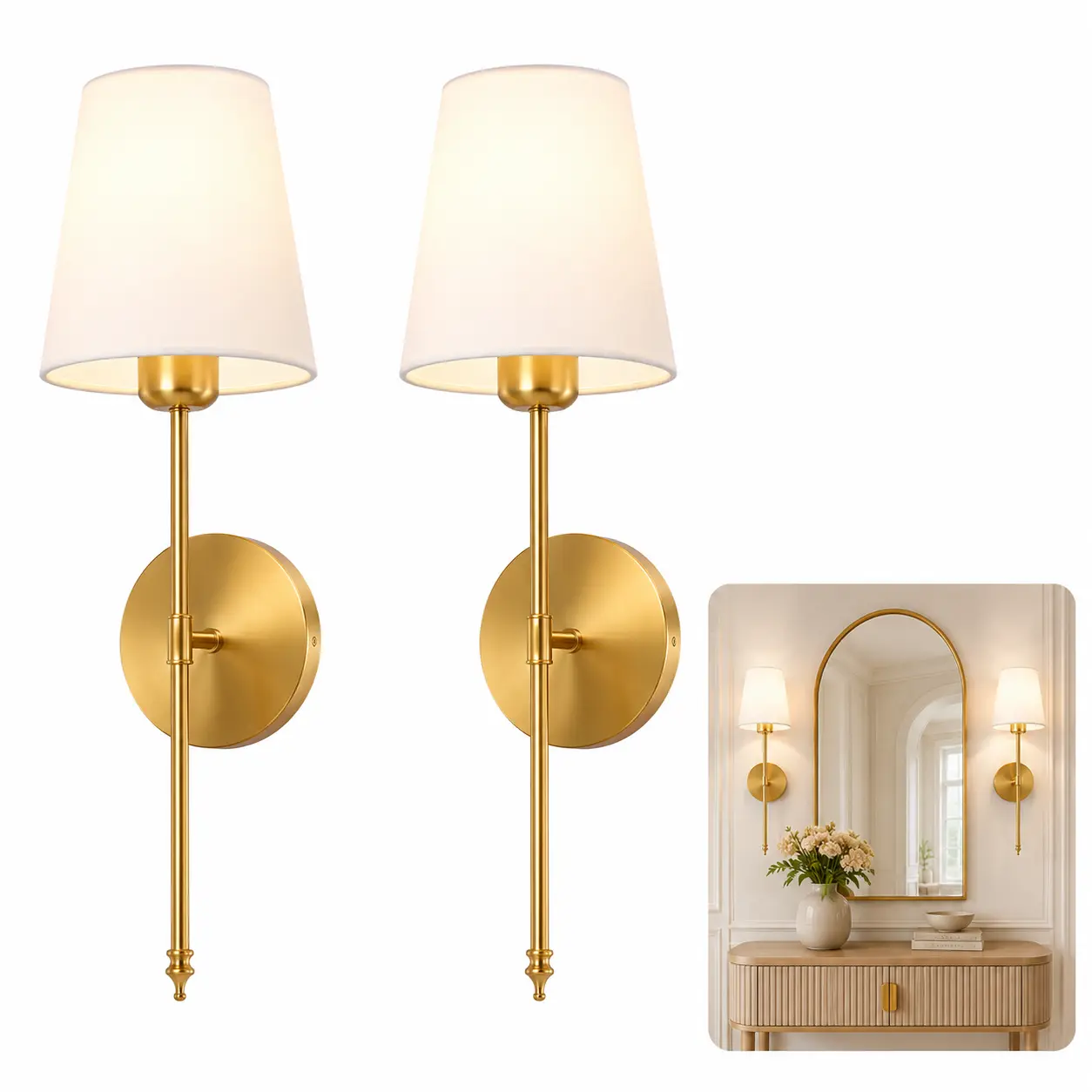 Rechargeable Wall Sconces Set of 2, Battery Powered Wireless Wall Lights with Remote, Color Changing Dimmable Wall Lamps for Bedroom Hallway Decor