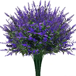 12 Bundles Artificial Flowers, Fake Outdoor Plants, Faux UV Resistant Lavender Flower, Plastic Shrubs Indoor Outside Hanging Decorations, Spring Summer Outdoor Garden Yard Decor, Home Room Decor, Artificial Flowers For Outside