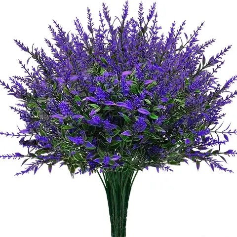 12 Bundles Artificial Flowers, Fake Flowers For Outdoors, Fake Outdoor Plants, Decorative Artificial Plants, Faux UV Resistant Lavender Flower, Plastic Shrubs Indoor Outside Hanging Decorations, Outdoor Garden Yard Decor, Home Room Decor