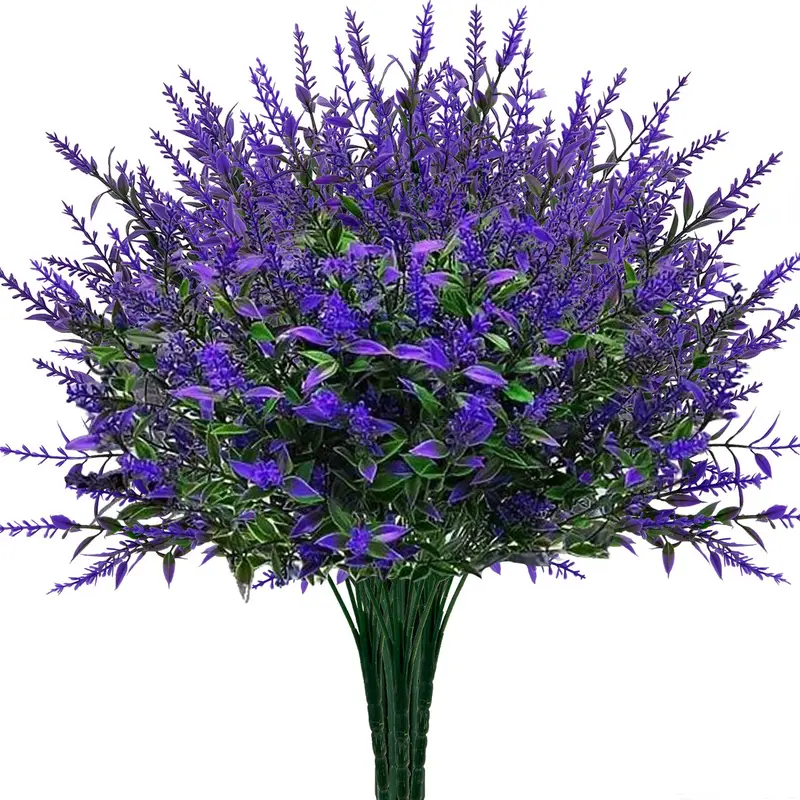 12 Bundles Artificial Flowers, Fake Flowers For Outdoors, Fake Outdoor Plants, Decorative Artificial Plants, Faux UV Resistant Lavender Flower, Plastic Shrubs Indoor Outside Hanging Decorations, Outdoor Garden Yard Decor, Home Room Decor