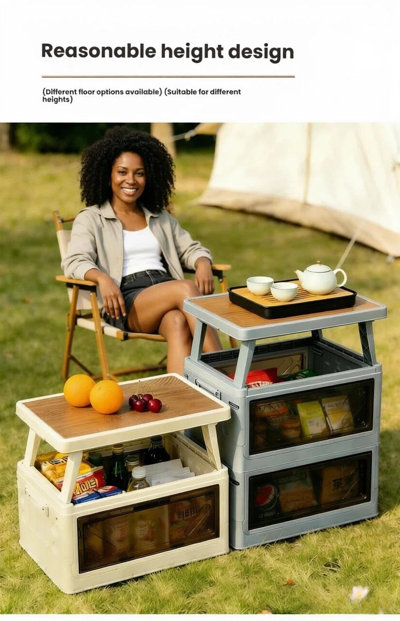 Foldable Camping Storage Box with Table Top – Car Trunk Organizer Large Capacity Outdoor Storage Bin