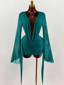 Women's Sexy Drape Collar Bodycon Mini Dress | Flare Sleeve Vacation Party Dress