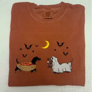 Dachshund SWEATSHIRT Brown and black weenie costume dachshund & brown ghost dachshund embroidered Comfort Colors spooky season Halloween CUTE BOO sweatshirt embroidered