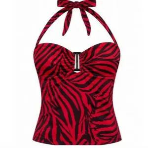 [Oder 10-12days] Halter Crop Top, Zebra Print Backless Cami, Women’s Summer Going Out Top