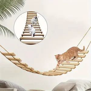 Hanging Rope Cat Climbing Ladder Wood, Soft Wall Mount for Play, Climb, Scratch, 35cm/50cm/100cm, Max Load 12kg (26lb)