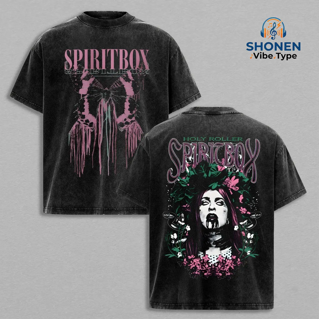 Spiritbox Holy Roller Graphic Tee, Vintage Stone Wash Acid Wash Oversized Heavyweight Cotton T-Shirt, Vintage Washed Streetwear for Men, Metalcore Band Merch Gift For Fan