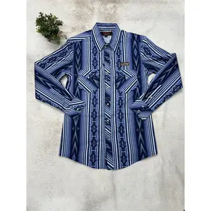 Rock and Roll Aztec Stripe Snap Long Sleeve Blue