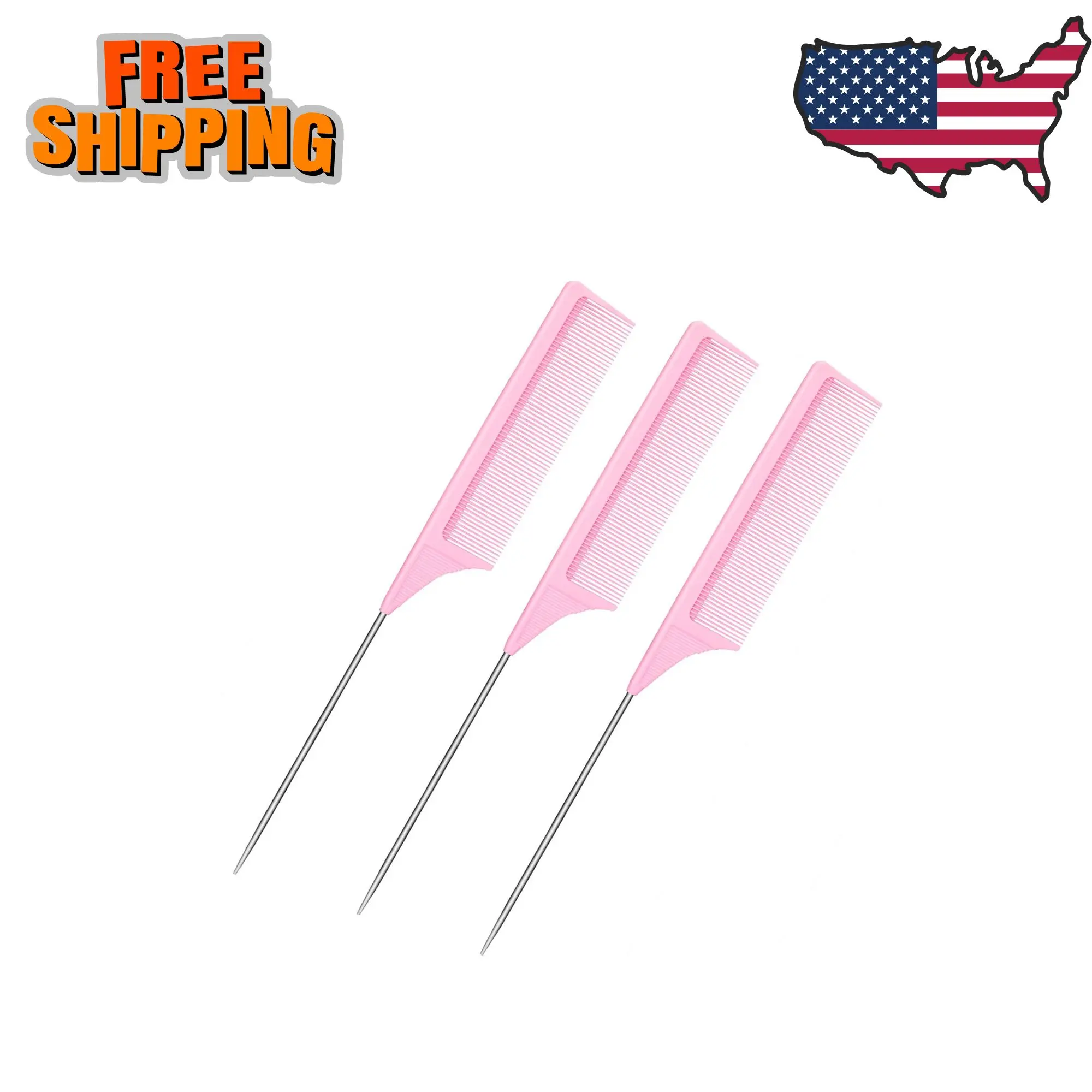 3 Packs 9 Inch Rat Tail Comb Carbon Fiber Heat Resistant Teasing Comb