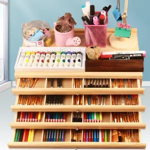 Art Wooden Pastel Storage Box, Art Supply Organizer with 3, 5 Removable Drawers, Portable Storage Box for Pencils, Markers, Paintbrushes and Painting Tools Storage.