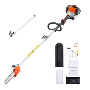 Gas-Powered Pole Saw, 25cc 2-Stroke Engine, Extendable Telescoping Pole for Tree Trimming, 8-Inch Cutting Bar, Lightweight Yard Tool for Limbs and Branches, Easy Start with Quick-Access Throttle and Safety Guard