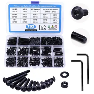 702 count Metric M3 Screw Assortment, Hex Button  Cap M3 Machine Screws  and Nuts Washer Assortment Kit with Allen Wrench, M3x4/5/6/8/10/12/14/16/18/20/25/30mm, 12.9 Grade Alloy Steel