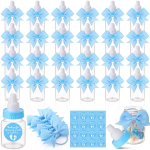 48 Pcs Baby Shower Prize Mini Baby Bottles Chug Plastic Milk Bottles Candy Baby Bottles with Thank You Showering Stickers and Bows Thank You Gifts for Guests,Birthday Party Baby Shower Favors Gift