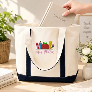 Embroidered Teacher Tote Bags For Women, Custom School Spirit Tote Bags With Name, Personalized Gift For Preschool Teacher, Bestfriend Gift