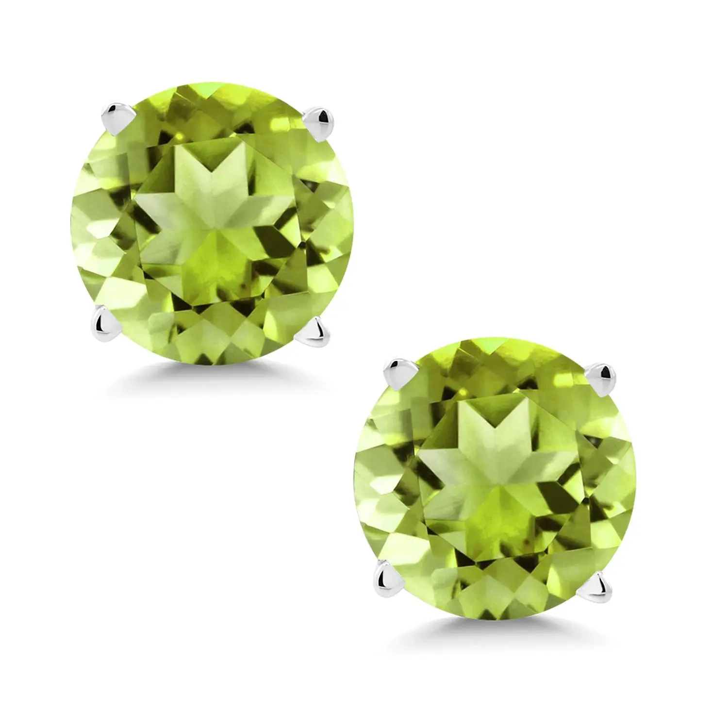 Gem Stone King 14K White Gold Green Peridot Stud Earrings For Women Men | 1.70 Cttw | Gemstone Birthstone | Round 6MM