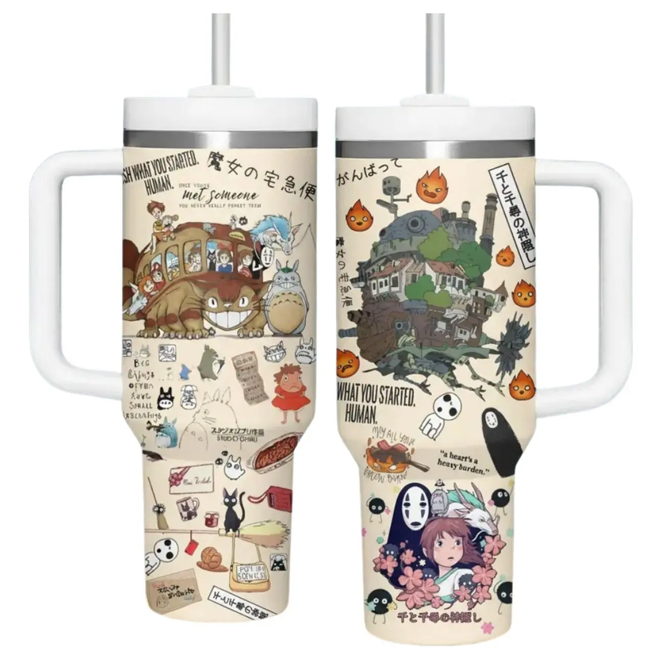 20oz/30oz/40oz Studio Ghibli Inspired Stainless Steel Tumbler – Double Wall Insulated Travel Mug, Leakproof Reusable Cup, Anime Fan Gift