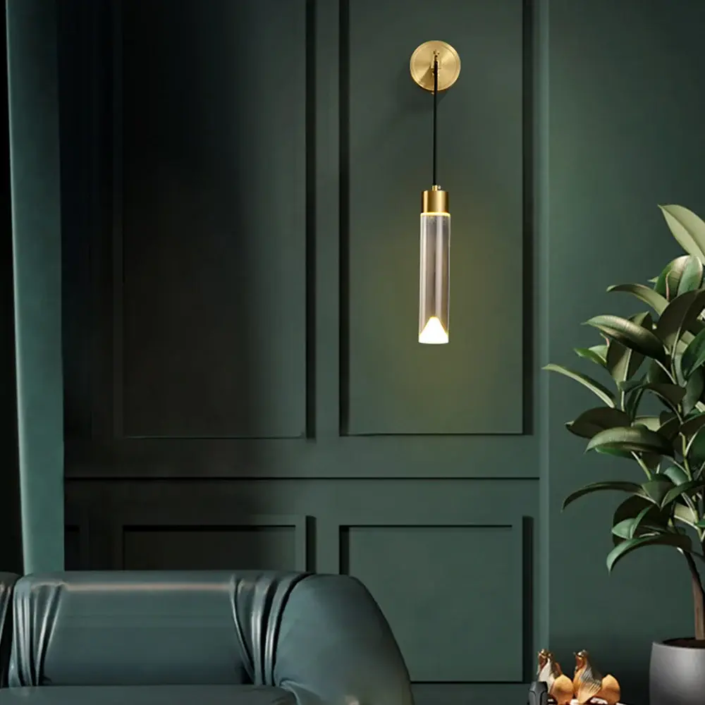 Homary Contemporary Minimalist LED Wall Sconce - Armed Crystal Design, Cylinder Shade, Decorative Indoor Fixture with Ambient Interior Home Decor Light for Bedroom, Interior Lights