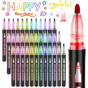 12-Color Dual-Line Outline Pen, Art Marker, Self-Outlining Metallic Glitter Brush, Ideal for Christmas Cards, DIY Craft Projects