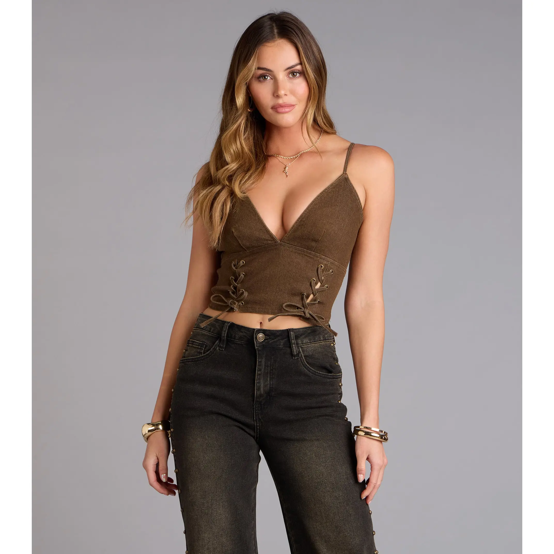 Lace Up the Vibes Denim Crop Top