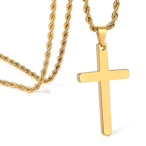 Street Style Cross Necklaces, Stainless Steel Twist Chain Necklace with Gothic Cross, Statement Necklace, Costume Jewelry Necklace, Fashion Jewelry for Party, Daily Decor, Birthday Gift, Men Jewelry, Jewellery