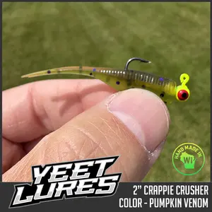 Yeet Lures 2" Crappie Crusher - Hand Made in WI - Long Thin Fork Tail Design for Crappie & Panfish