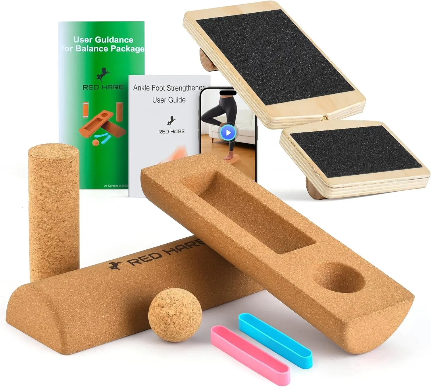 Balance Board Set for Foot & Ankle Strength Cork Slack Board Ankle Strengthener with Round & Pointed Bars Progressive Balance Training for Rehab Fall Prevention & Athletic Performance