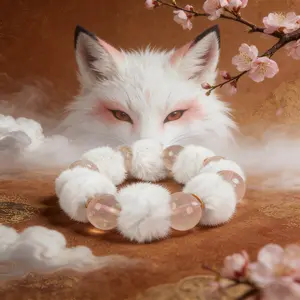 Chinese Nine-Tailed Fox Fairy Fluffy Crystal Bracelet-Pink Quartz(14mm)