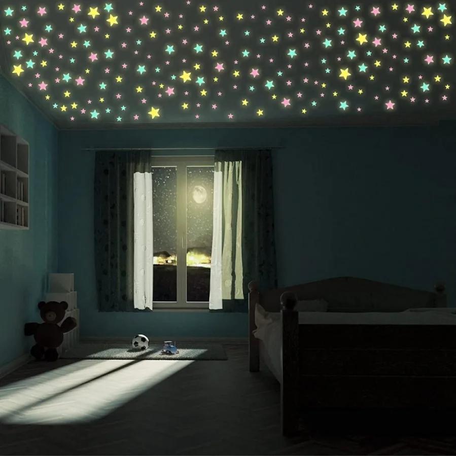 100/200 Pcs Luminous Star Wall Sticker Glow in the Dark Starry Sky Wall Decor for Bedroom Aesthetic Room Decoration