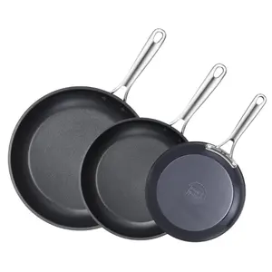 Standard Frying Omelet Pan Set, 3-Piece Classic Hard Anodized Nonstick 8-Inch/10.5-Inch/12-Inch Sauté Skillet Egg Pan, Black