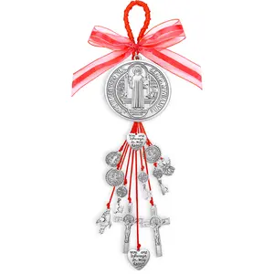 Saint Benedict Medal, Protection Blessing Charm, St Benedict Crucifix, Catholic Amulet for Men Women, Car Rear View Mirror, Home Decor, Religious Gifts