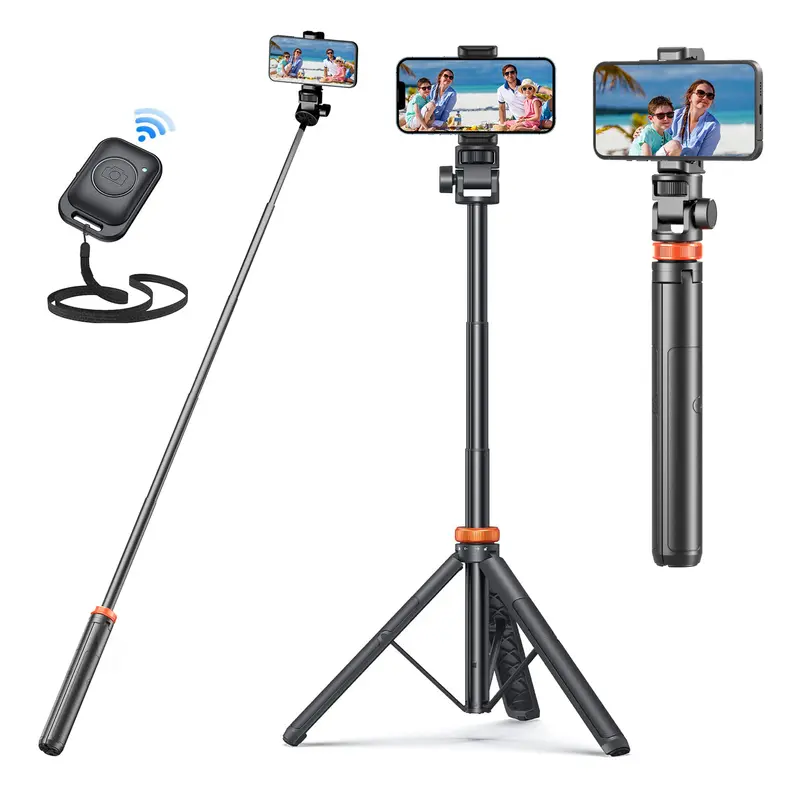 61-inch 2-in-1 Magic Compact Selfie Stand Extension Rod with Remote Control, Upgraded Nylon6/6 Stabilizing Mount, Phone Holder, Lightweight for Bags, Mobile Accessory (Compatible with iPhone/Android, Great for Vlogs, Travel, Selfies)