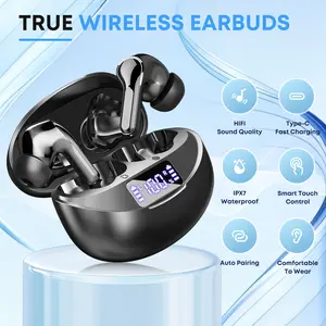 Wireless headphones, Bluetooth 5.4 HiFi stereo headphones, Bluetooth headphones with ENC noise-canceling microphone, I17 waterproof in-ear headphones,8-hour battery life, LED display headphones, suitable for tablets, fitness, and sports, black