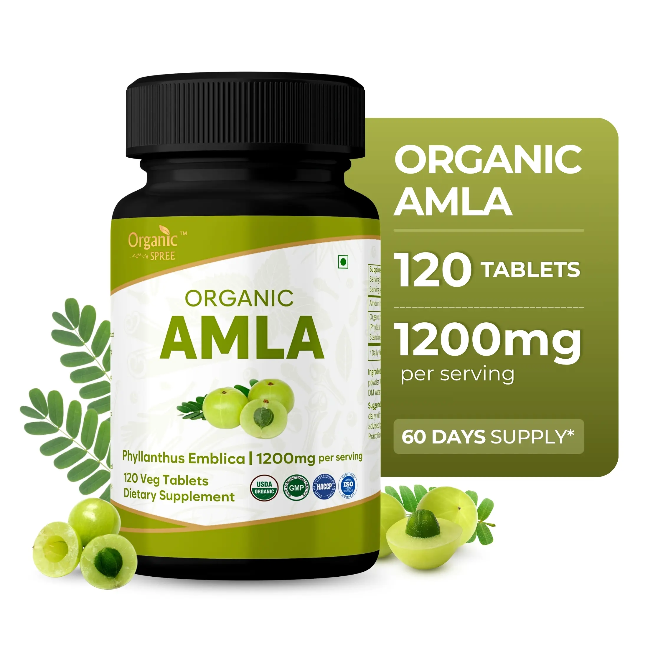 Organic Spree Amla Tablets – Indian Gooseberry Vitamin C Immune Booster | Antioxidant-Rich Superfood | 120 Count