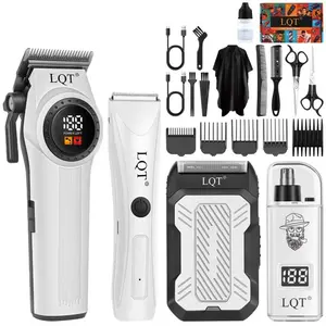 LQT 4-Piece All-in-One Professional Men's Grooming Kit - Cordless Rechargeable Hair Clippermer, E, Trimlectric Shaver & Nose Trimmer Set with LED Display & USB Charging, Stainless Steel, High Torque tiktokshopspringglowup， Brush， Daily， Smooth