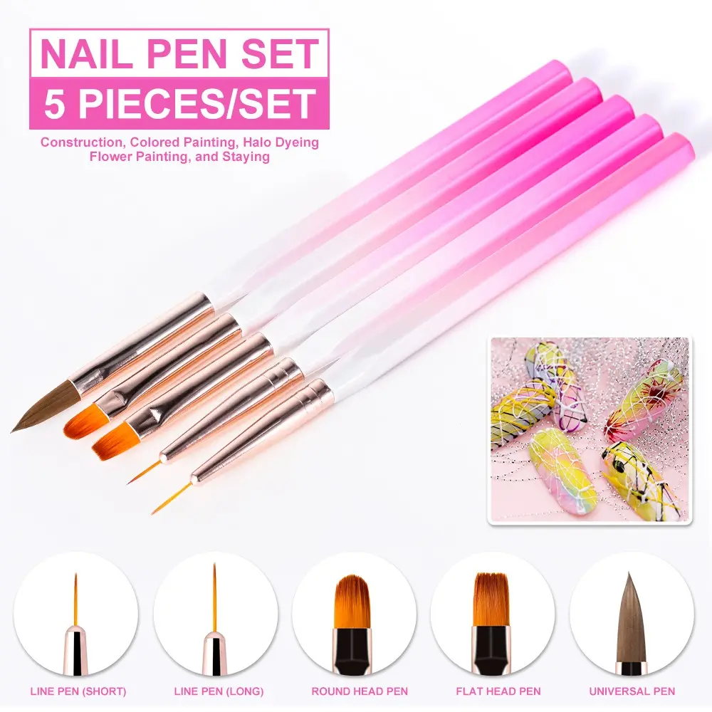 5-Piece Acrylic Nail Brush Set, Professional Acrylic Powder Extension Brushes, 3D Sculpting Nail Brushes, Manicure Salon Tools, Nail Art Tools, Acrylic Nail Supplies
