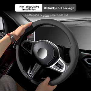 Nappa Leather Steering Wheel Cover,ultra-thin all-round protection fit,Anti-Slip,Snap-on design,cover round disk special all-inclusive,Hassle-free installaiton,Odorless, Breathable, suitable four seasons,for Cars, SUVs, Trucks ,Black