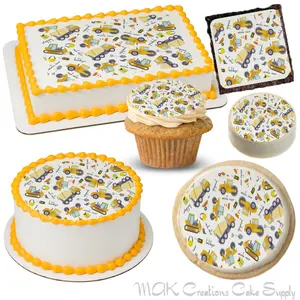 Construction Trucks Edible Cake & Dessert Toppers ~ Cute for Young Childs Party Theme & Dessert Ideas!