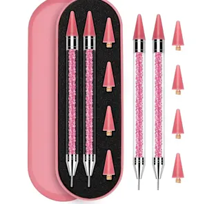 Rolybag Rhinestone Picker Tool, 2PCS Rhinestone Applicator Tool Dotting Wax Pen Dual-Ended with 4PCS Replaceable Wax Tips for DIY Nail Art Tool (Pink)
