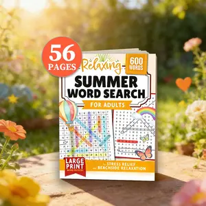Summer Word Search Puzzle Book for Adults, Stress Relief Activity, Fun and Engaging Brain Game, Perfect for Leisure Time