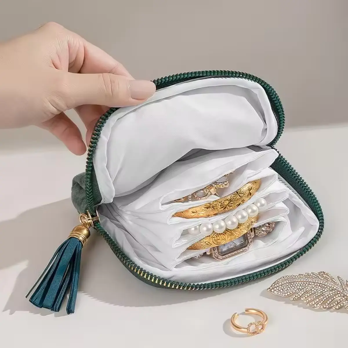 1PC 5-Layer Travel Jewelry Bag, Portable Multi Layer Storage Pouch for Watches Rings Bracelets Earrings Gift for Her