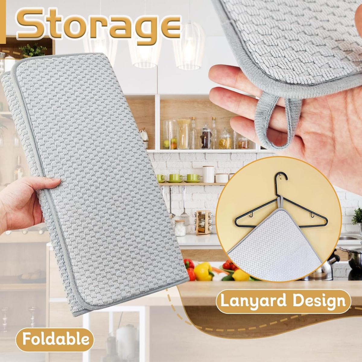 2 Pack Microfiber Dish Drying Mats – Large Absorbent Kitchen Counter Pads