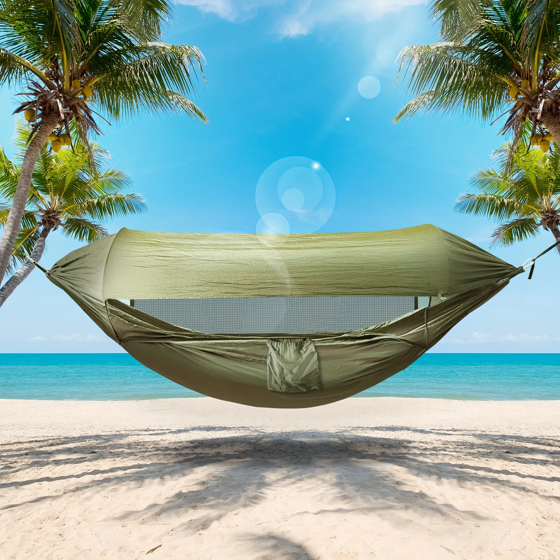 Waterproof 3-in-1 Double Sleeping Camping Hammock With Mosquito Net And Sunshade Fabric, Lightweight Hammock For Outdoor Travel Backpacking And Parks outdoor portable hammock