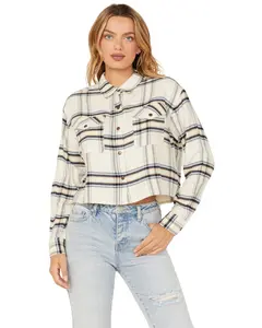Cleo + Wolf Women's Cropped Plaid Print Flannel Shirt - Clho23w11-Crm